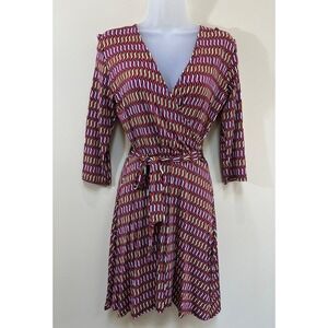 Leota Compass Rose Faux Wrap Dress Womens Sz Medium 3/4 Sleeve Made In New York